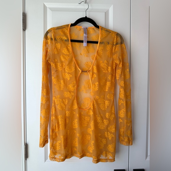 Savage x Fenty Strap Up Long-Sleeve Lace Slip Yellow Amber (Size M) - Picture 3 of 13